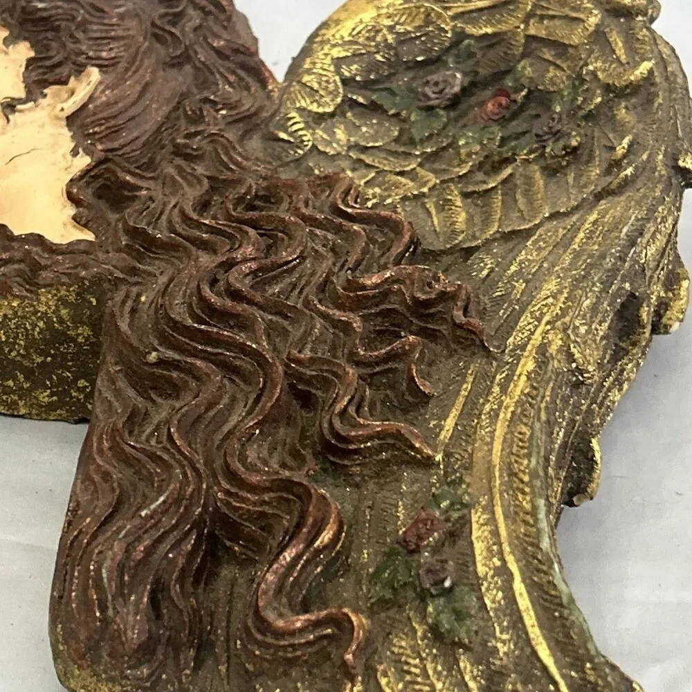 Vintage Angel Cherub Corner Door Mount Wall Decor Golden Gilt Holiday Religious